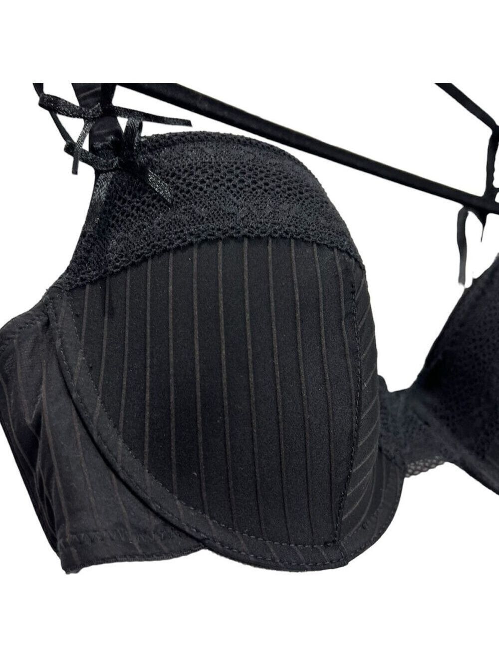Aureole Lingerie France black pinstripe  and lace underwire bra 36C
